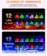 VISVEIL Electric Fireplace 60Inch,Wall Mounted Electric Fireplace Heater with Timer Inserts，TV Stand Touch Screen and Realistic Flame,Log Set,Crystal Flames 750 to 1500W，Remote for Living Room VISVEIL