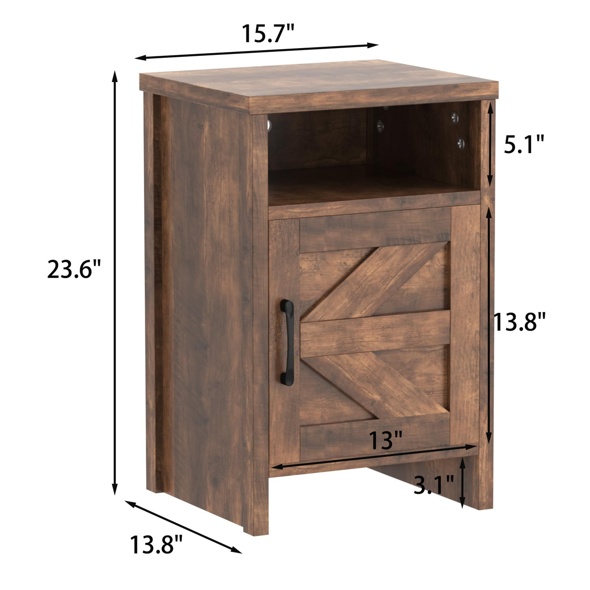 JUMMICO Farmhouse Nightstand, Modern Bedside Table with Barn Door and Shelf, Rustic End Table Side Table for Bedroom, Living Room (1, Rustic Oak) JUMMICO