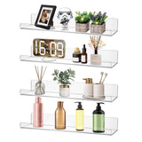 Dezzer 4 Pack Acrylic Shelves for Wall, 15" Clear Acrylic Floating Shelves for Bathroom Bedroom, Invisible Bookshelf Wall Ledge Storage Shelf Books Perfume Toys Action Figure Display Shelves Dezzer