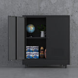 JINKUR Metal Storage Cabinet with 2 Doors and Adjustable Shelf, Steel Accent Sideboard Buffet Cabinet for Home, Office, Garage, Entryway, Living Room, Kitchen Pantry and Dining Room (Black) JINKUR