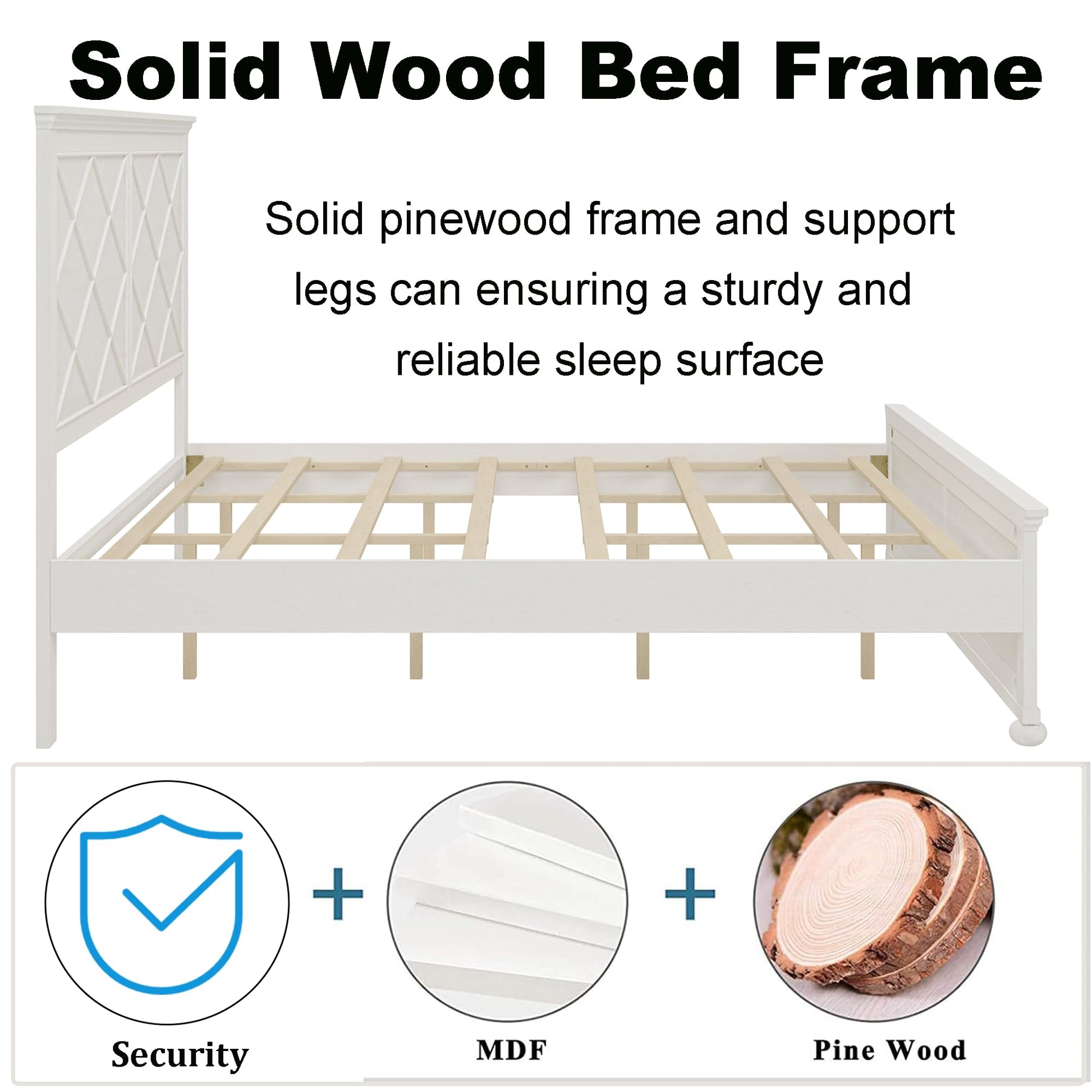 King Size Platform Bed with Tall Headboard & Footboard, Solid Wood King Bed Frame with Farmhouse Rustic Design,Wood Slats Support, No Squeak, No Box Spring Needed,Antique White - WoodArtSupply