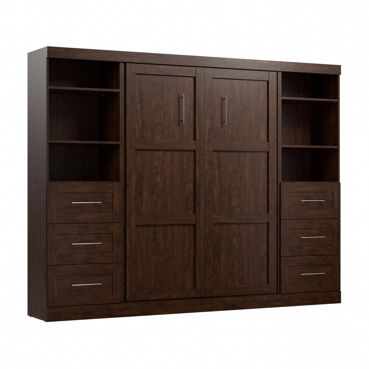 Bestar Pur Full Murphy Bed and 2 Shelving Units with Drawers, 109-inch Space-Saving Wall Bed Bestar