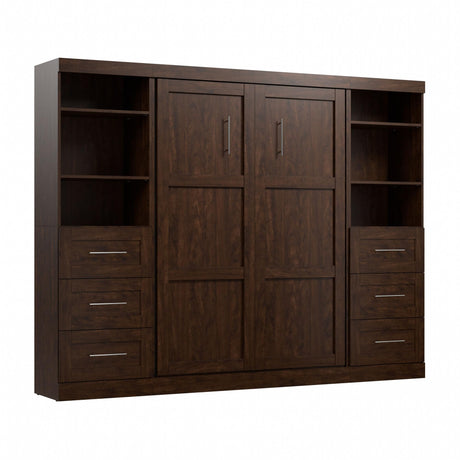 Bestar Pur Full Murphy Bed and 2 Shelving Units with Drawers, 109-inch Space-Saving Wall Bed Bestar