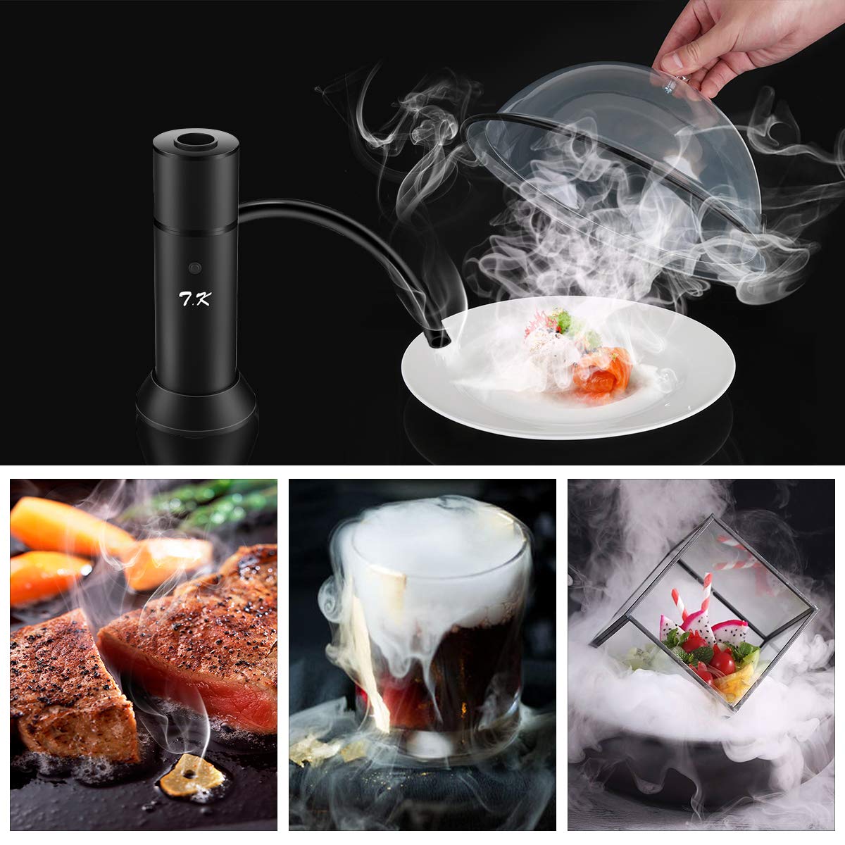 TMKEFFC Smoking Gun Portable Smoker Infuser, Handheld Cocktail Smoke Food Smoker for Meat, Sous Vide, Drinks, Cheese, Cup Cover and Wood Chips Included, Black TMKEFFC