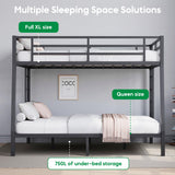 Olodumare Metal Full XL Over Queen Bunk Bed for Kids & Adults with Extra Thick Support Columns & Higher Guardrail, 2 Ladders, Squeak-Free, Heavy Duty, No Box Spring Needed, Easy Assembly, Black Olodumare