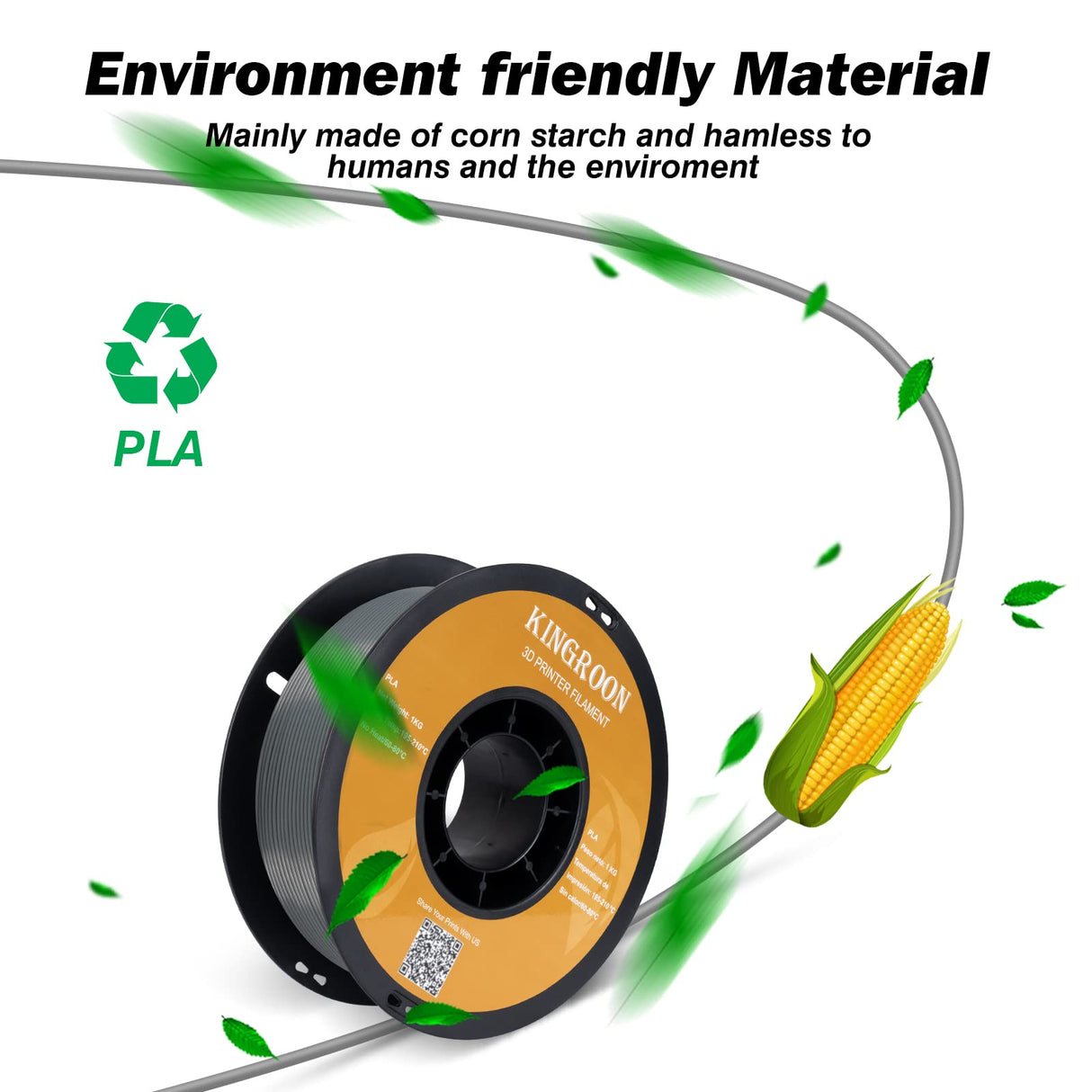Kingroon PLA 3D Printer Filament, Dimensional Accuracy +/- 0.02 mm, 1 kg Spool(2.2lbs), 1.75 mm，Grey POJECITY