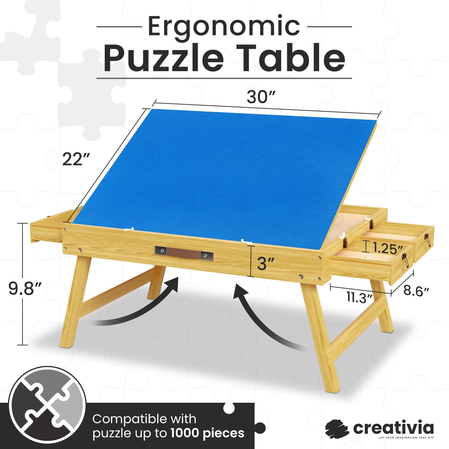 Jigsaw Puzzle Table with Drawers - 1000 Piece Puzzle Board with DLegs, Adjustable Tilt Angle, Cover & Non-Slip Felt - Jigsaw Puzzle Tables with Handle for Adults/Children, Puzzle Desk - WoodArtSupply