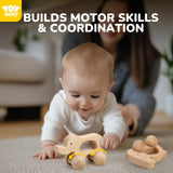 TOY Life Wooden Toys Cars, Animal Wooden Cars, Montessori Toys for Babies 0-6-12 Months, Wooden Baby Toys for 1 Year Old Boy Christmas Birthday Gift, Baby Boy Nursery Decor, Elephant & Rabbit Toy Car TOY Life