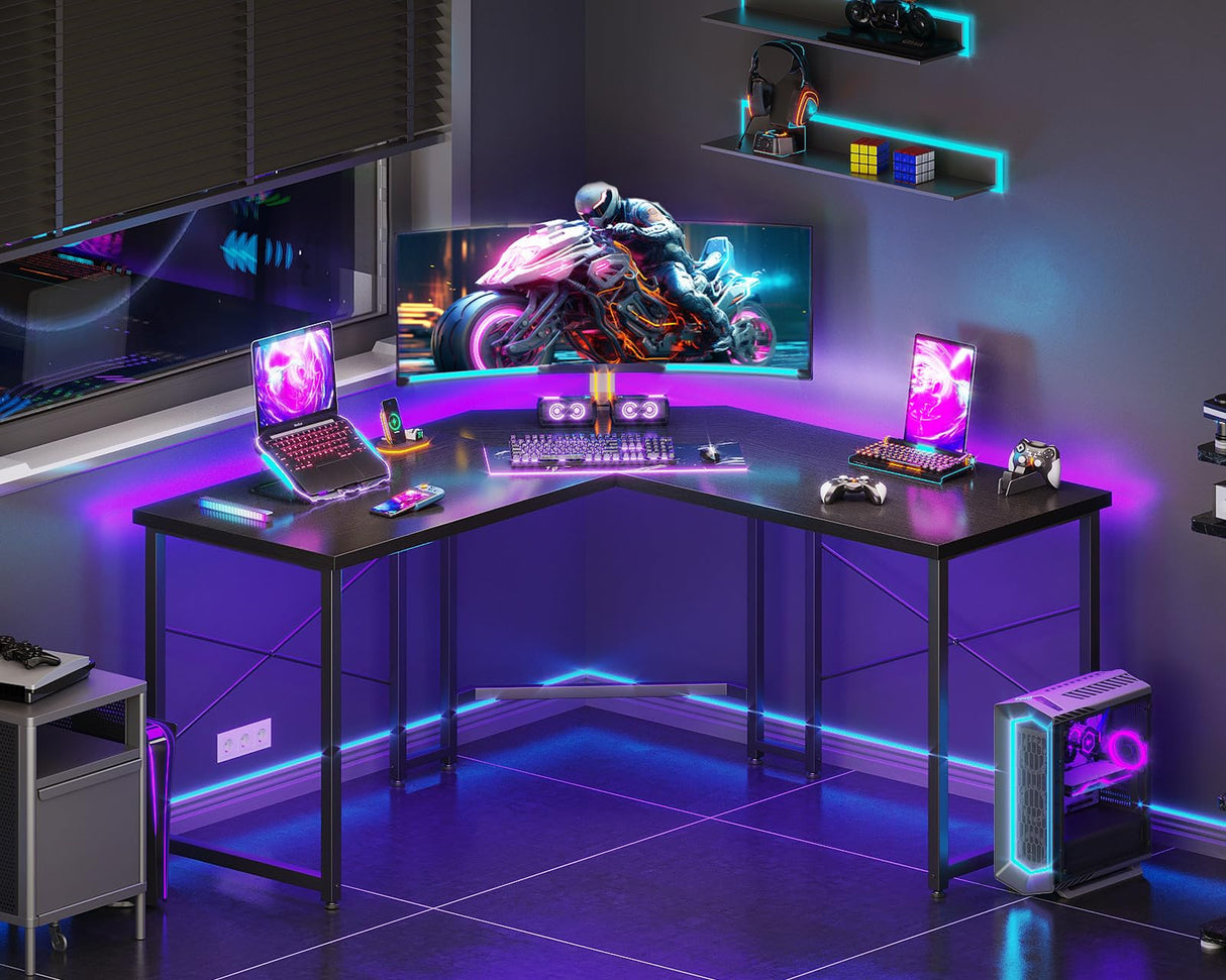 Casaottima L Shaped Gaming Desk, Corner Desk Gaming Table for Home Office, Computer Desk Sturdy Writing Workstation for Small Space, Easy to Assemble, 51 inch, Black Casaottima