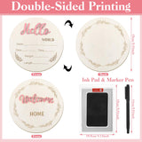 2 Pcs Baby Announcement Sign, 5.9in Hello World Newborn Sign with Ink Pad Pen, Birth Announcement Sign Wood Baby Name Sign for Hospital Nursery Baby Shower Photo Prop auroray
