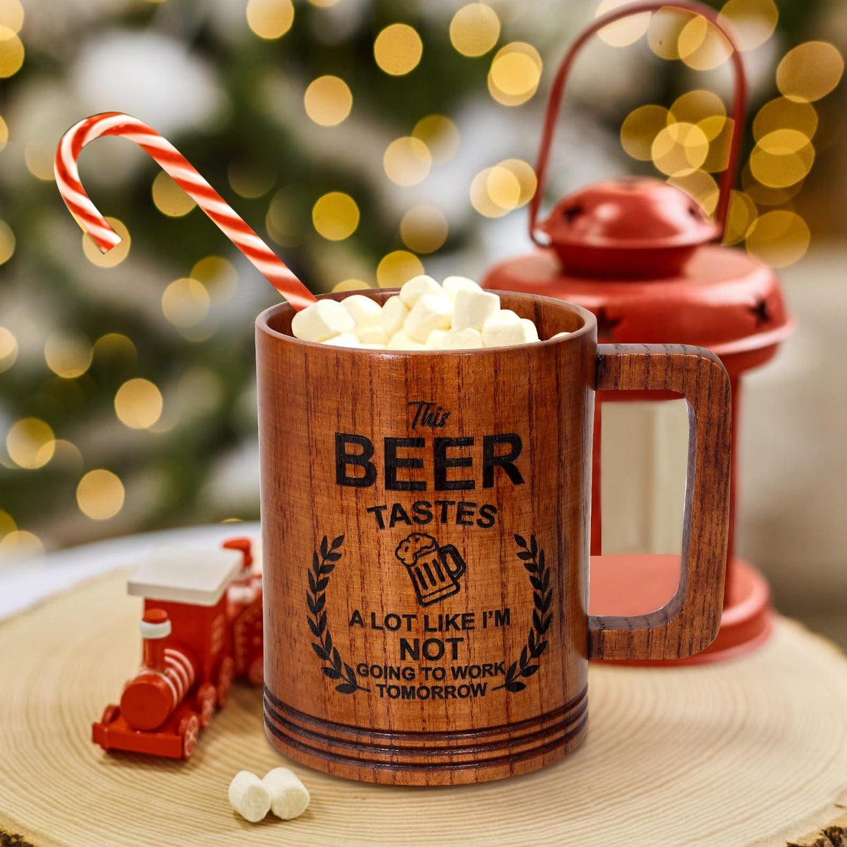 Funny Beer Lover Gift for Men Women Boyfriend Dad Husband Brother Large Wooden Beer Mug Gag Retirement Gifts for Coworkers Friend Man Mug Gift Wood Beer Stein Cool Retired Gifts Tankard Viking Mug Ayiaren