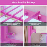 DICTAC Loft Bed Full Size with Desk and Led Lights Metal Full Loft Bed with Power Outlet Full Size Bed Frame with Top Bunk and Safety Guard & Ladder, Space-Saving,No Noise,No Box Spring Needed, Pink DICTAC