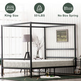 Bonnlo King Metal Bed Frame, Canopy Bed King Size with Headboard, 4 Poster Black Mattress Frame, 550lbs Capacity, Contemporary Design, No Box Spring Needed, Black Bonnlo