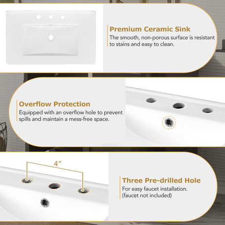 30" Bathroom Vanity with Sink, 30 Inch Bathroom Vanity with Top, 3 Drawers and 1 Soft Closing Door, Modern Bathroom Vanity with Sink 30 Inch for Bathroom (Black) Mirightone