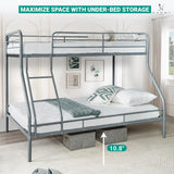 Hollywood Bunk Beds Twin Over Full Size, Heavy Duty Metal Bunk Bed with Safety Guardrails, Angled Ladder, Underbed Storage, 800LBs capacity - for Kids and Teens, Twin over Full Bunk Bed, Gray Naomi Home