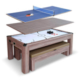 Hathaway Driftwood 7 Ft Air Hockey Table for Home Game Room - with Table Tennis Top, Dining Surface, Electronic Scorer, Two Storage Benches, High-Output Blower, Strikers & Pucks - Driftwood Finish Hathaway