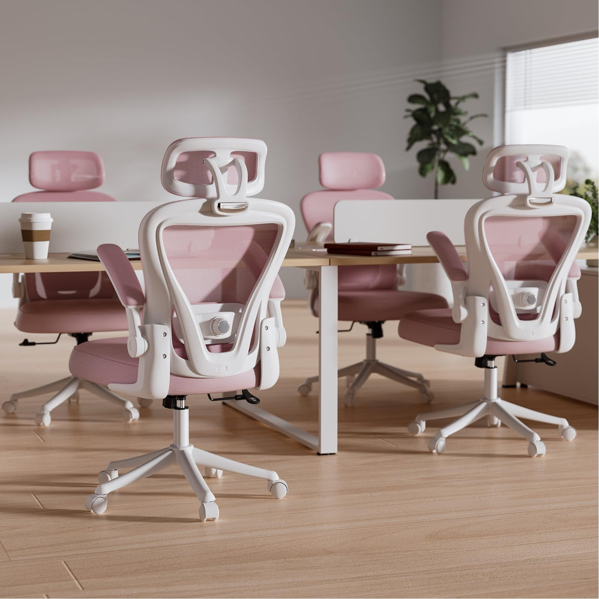 SeekFancy Ergonomic Office Chair M903, High Back Computer Desk Chair with Wheels, Comfy Mesh Office Chair with Adjustable Lumbar Support & Headrest, Pink Swivel Executive Managerial Task Chair SeekFancy