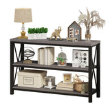 BON AUGURE Rustic Sofa Table Behind Couch, Industrial Console Tables for Entryway, 3 Tier Wood Shelves Entry Table with Storage for Foyer, Hallway, Front Door (47 Inch, Dark Grey Oak) BON AUGURE