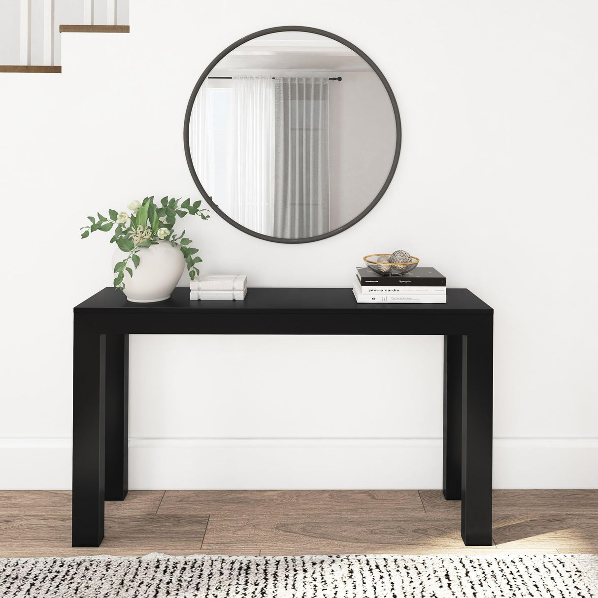 Plank+Beam Modern Solid Wood Console Table, 56 Inch, Sofa Table, Narrow Entryway Table for Hallway, Behind The Couch, Living Room, Foyer, Easy Assembly, Black Plank+Beam