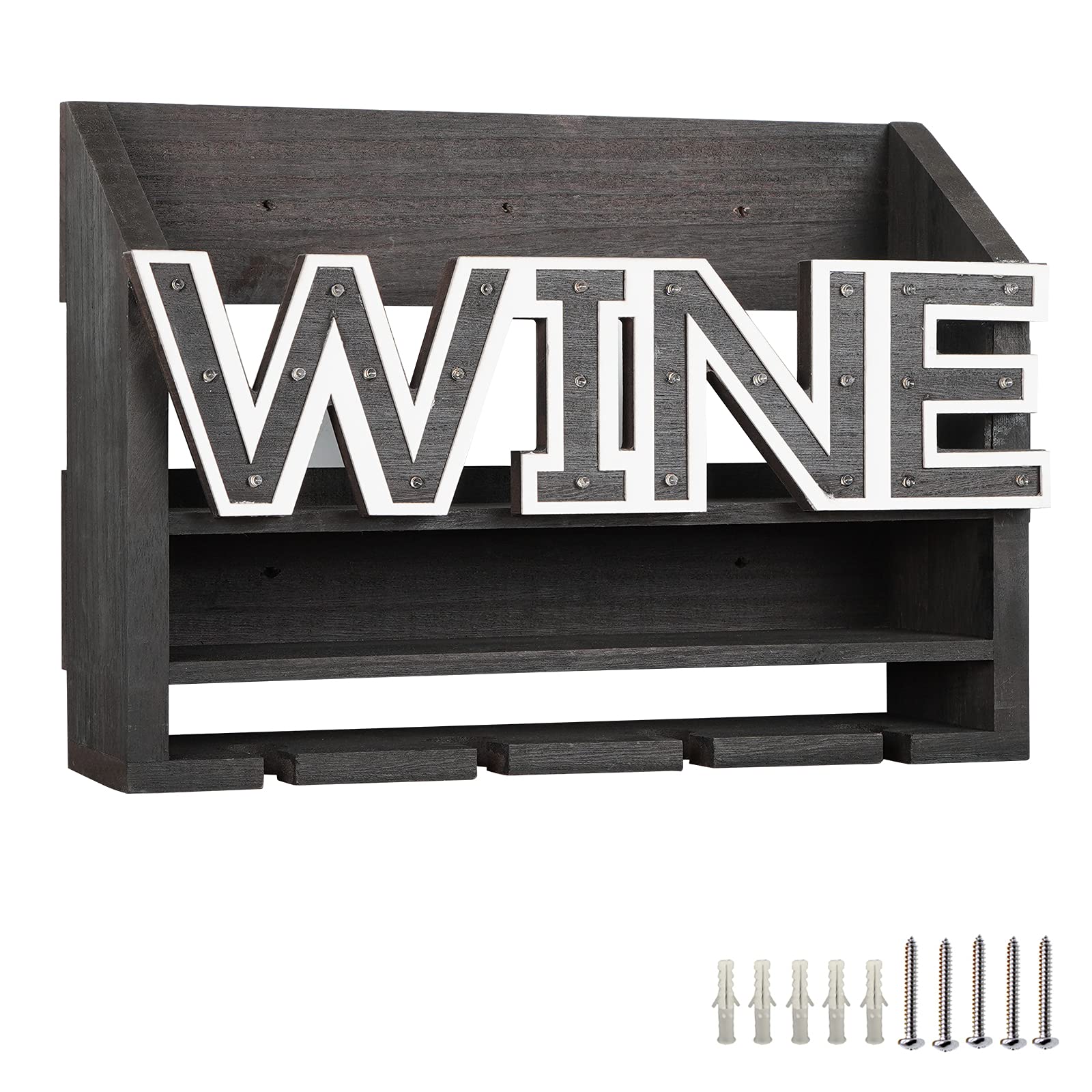 Shikha LED Wooden Wall Mounted Wine Rack and Glass Holder –Rustic Wine Bottle & Glass Holder & Wine Cork Storage Modern Home Decor 5 Bottle and 4 Glass Holder - WoodArtSupply