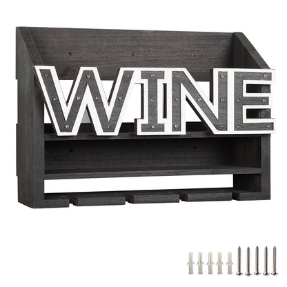 Shikha LED Wooden Wall Mounted Wine Rack and Glass Holder –Rustic Wine Bottle & Glass Holder & Wine Cork Storage Modern Home Decor 5 Bottle and 4 Glass Holder - WoodArtSupply