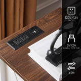 TrustKare Farmhouse Nightstand, White Nightstand with Charging Station and LED Lighting, Wood End Table with 2 Drawers, Smart Farmhouse Design Bedside Table for Bedroom Living Room TrustKare