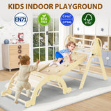 Doerpuz Pikler Triangle Set 7 in 1,Foldable Baby Climbing Toys Wooden,Toddler Climbing Toys Indoor,Climbing Toys for Toddlers 1-3,with Ramp, Arch and Ladder(Nature Wood) Doerpuz