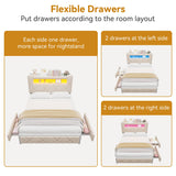 Full Upholstered LED Bed Frame with 2 Storage Drawers and 2-Tier Storage Headboard, Velvet Princess Platform Bed with Charging Station & Bookcase,Heavy Duty Metal Support,No Box Spring Needed,Beige Jocoevol