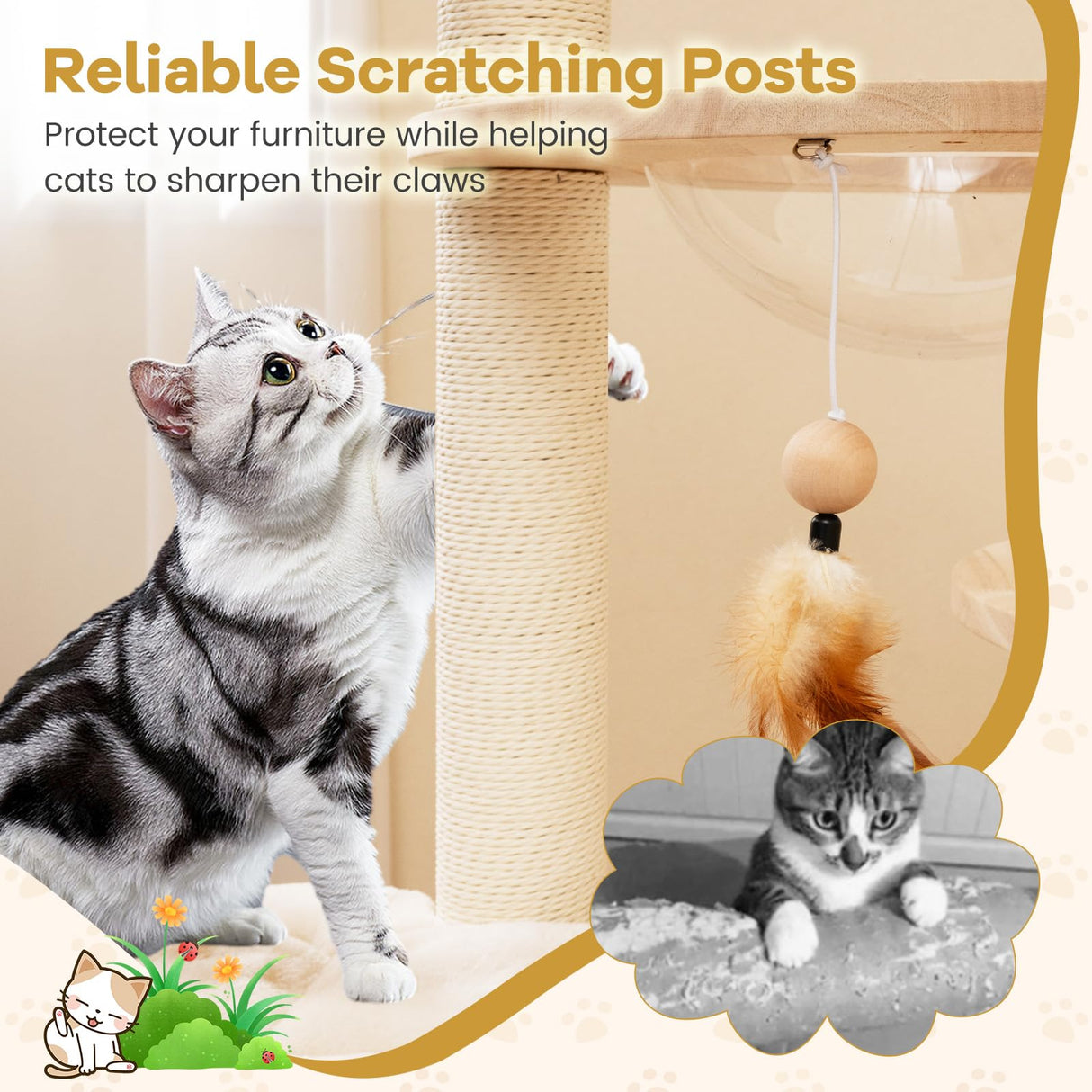Nightcore 57” Tall Solid Wood Cat Tree for Indoor Cats, Building Block Kitten Tower w/Perch, Scratching Posts, Washable Cushions, 4 Install Options, Multi-Level Cat Activity Center Climbing Furniture WoodArtSupply