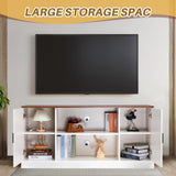 HollyHOME TV Stand for TVs up to 65”, Wood Entertainment Center with Adjustable Storage Shelves, Media TV Console Table for Living Room and Bedroom, White HollyHOME