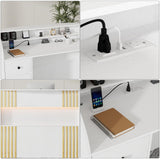 VOWNER Modern Reception Desk with Storage Drawers, 39.4" H Office Counter with LED Lighting, Secretary Desk with Power Outlets – Front Desk for Salon, Lobby – White (47.2" W x 18.9" D x 39.4" H) VOWNER