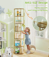 6 Tier Rotating Bookshelf Tower Round,74” Tall Spinning Bookshelf Tower Anti-Tipping Design,Metal & Wood Standing Revolving Bookcase Stackable Space Saving for Small Spaces,Study,Living Room,Bedroom Amzeth