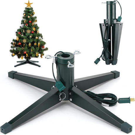 Sliner 360 Degree Rotating Christmas Tree Stand, Up to 7.87 Ft, 100lb Artificial Christmas Tree, Metal Spinning Christmas Tree Stand Base with a Built Electrical Outlet(Simple Style) Sliner