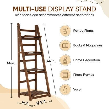 IDZO 4 Tier Wooden Ladder Shelf 44 in Bookcase Ladder Shelf Storage Shelves Rack Shelf Unit for Office and Home 44 x 16.5 inches, Wood Brown