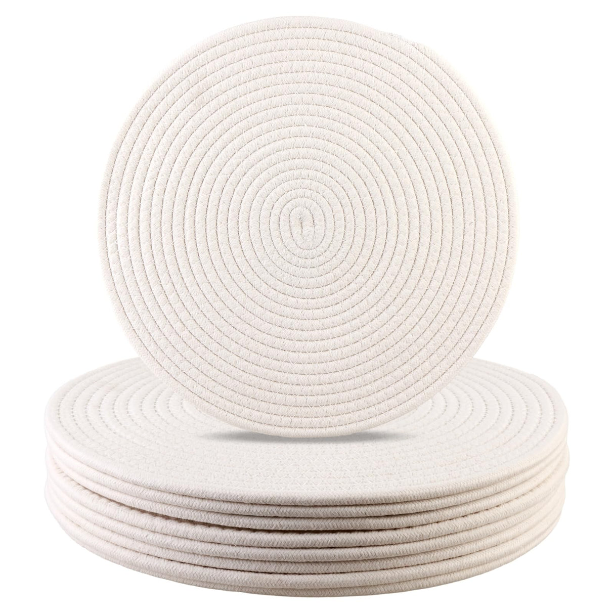 Round Woven Placemats Set of 8 Heat Resistant Placemats 13.5 Inches Farmhouse Cotton Rope Place Mats for Dining Tables Trivets for Hot Dishes, White Aertiavty