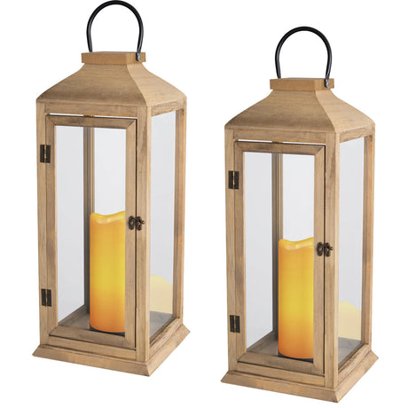 Bdor 2 Pack Large 22.5 Inch Decorative Lanterns with Flameless Pillar Candles, IP65 Waterproof Black Metal Lanterns for Home Decor, Indoor Outdoor, Front Porch, Garden, Farmhouse, Wedding Use Bdor