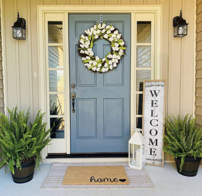 Large Antique Wood Framed Vertical Welcome Sign for Front Door, Porch, Farmhouse Country Welcome Sign Decor, Freestanding or Wall Mount, 36 Inch - WoodArtSupply