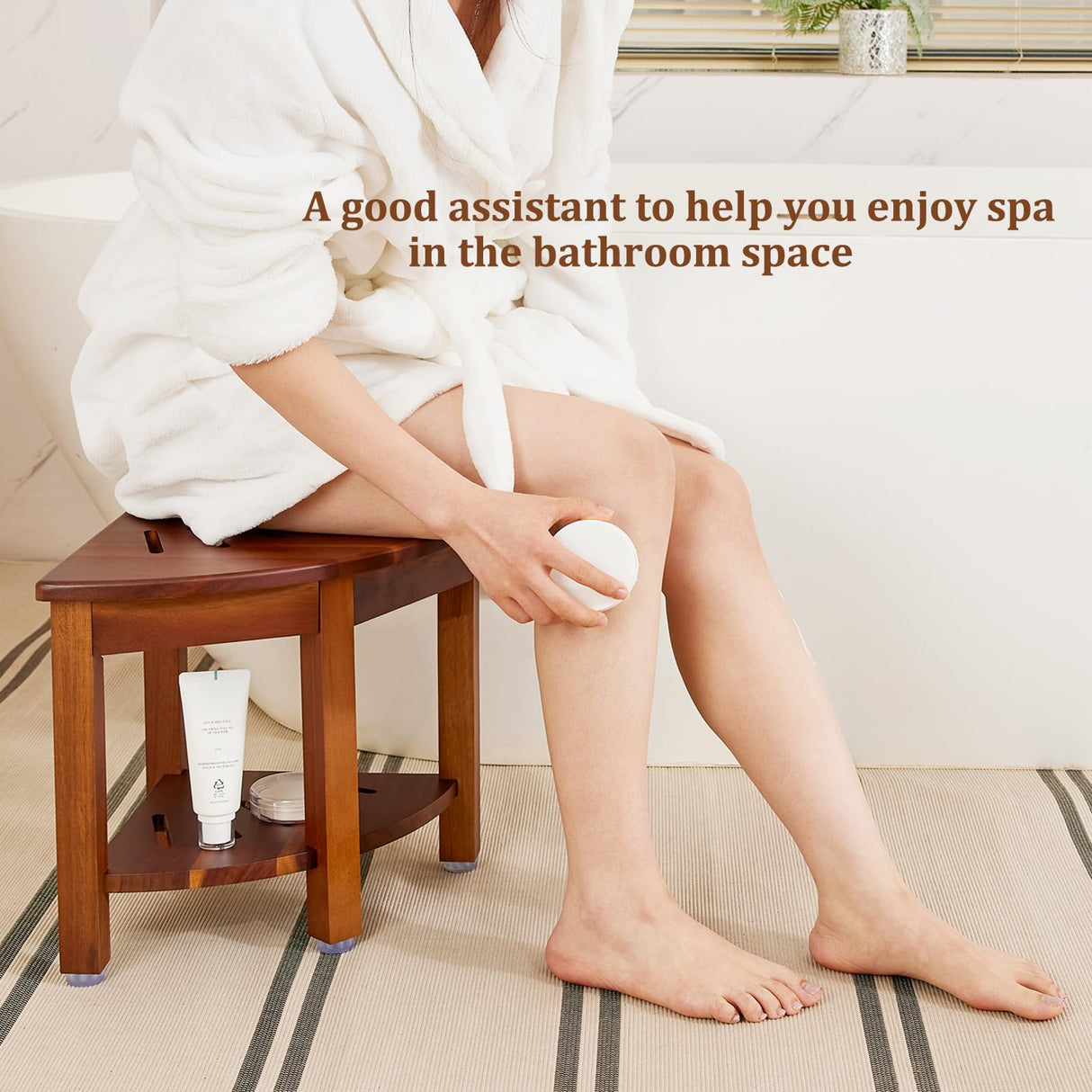 HouseJoy Corner Shower Bench with Shelf, Corner Shower Stool for Shaving Legs, Shower Foot Rest Waterproof Bathroom Bench -Bath Seat, Spa Foot Rest Shaving Stool Corner HouseJoy