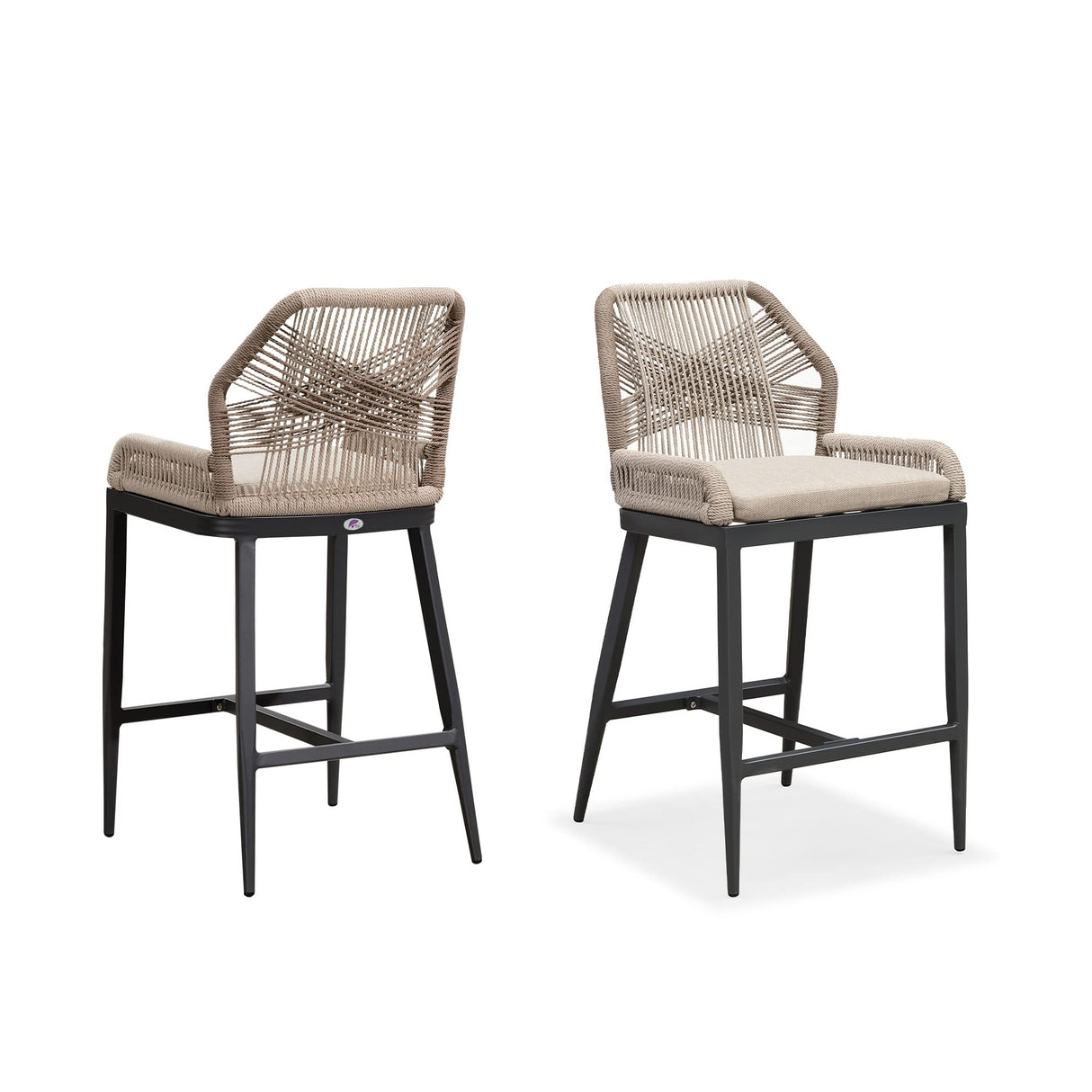 PURPLE LEAF Counter Height Bar Stools Set of 2 Rattan Wicker Outdoor Metal Boho Barstools with Back and Footrest Patio Garden Balcony Pool Bar Chairs PURPLE LEAF