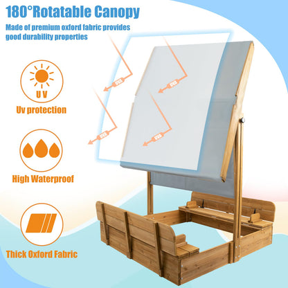 PetsCosset Wooden Sandbox with Cover, Sand Boxes for Kids Outdoor with Lid, Sandbox with 2 Foldable Bench Seats for Backyard (47x47in), UV-Resistant & Adjustable Height Roof, Gift for Ages 2- - WoodArtSupply