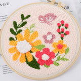 Pllieay Punch Needle Embroidery Starter Kits for Kids and Adults Beginners, Include Instructions, Punch Needle Fabric with Floral Pattern, Yarns, Embroidery Hoops and Threader Tools Pllieay