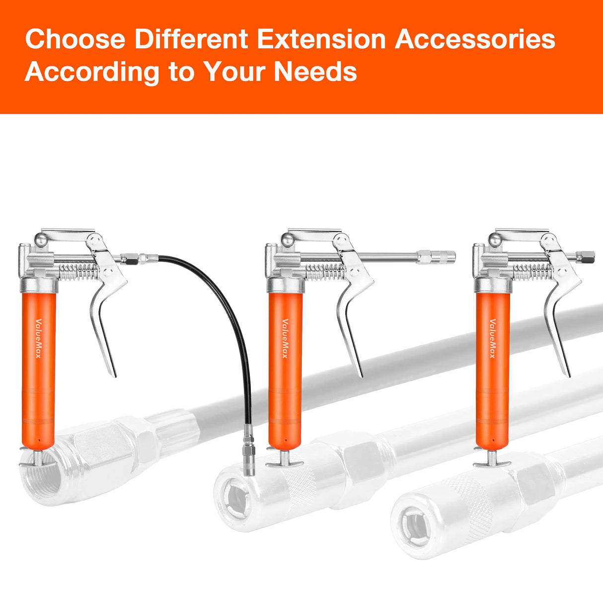ValueMax Mini Grease Gun Kit (3500 PSI) with 3 OZ Grease, 12'' Flexible Hose, 5'' & 3” Extension Tubes, Pistol Grip, Reinforced Construction, Fit for Automotive, Marine, Industrial ValueMax