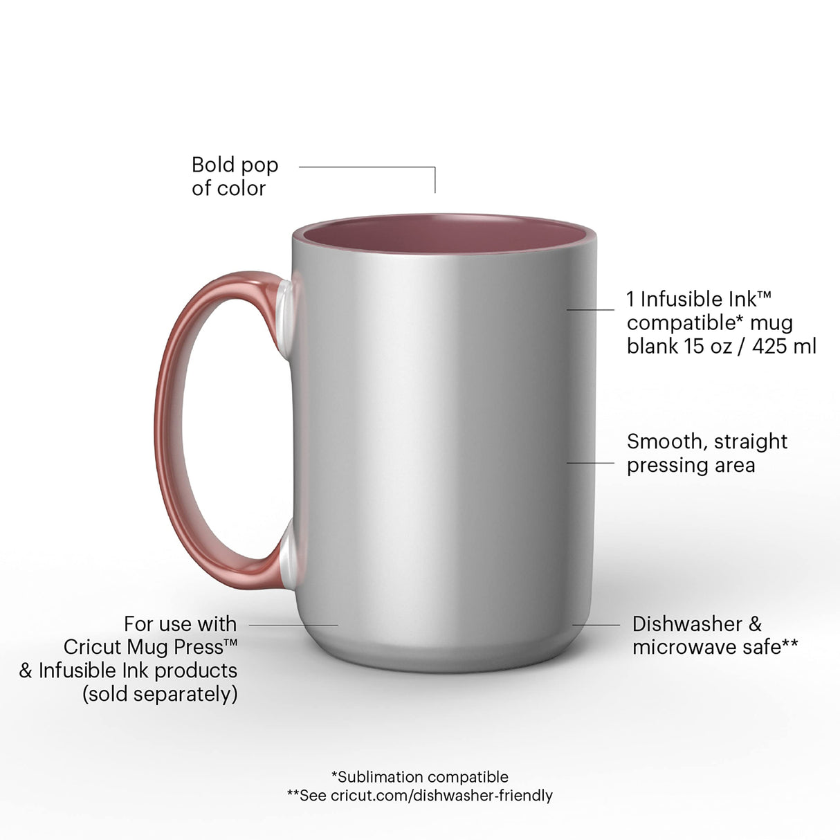 Cricut Beveled Blank Mug, Ceramic-Coated, Dishwasher & Microwave Safe Mug to Decorate, Cricut Mug Press & Infusible Ink Compatible,15 Oz Sublimation Mug, Ideal for Crafts and Printing, Miami Cricut