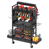 CCCEI Garage Power Tools Organizer Cart with Charging Station, Black Floor Standing Rolling Drill and Tools Battery Storage Cart on Wheels. Utility CCCEI