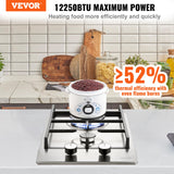 VEVOR 12 inch 2 Burners Cooktop Max 12250BTU Built-in Stainless Steel Stove Top LPG/NG Convertible Dual Fuel Natural Gas Hob with Thermocouple Protection for Outdoor, Kitchen, Camping, RV VEVOR