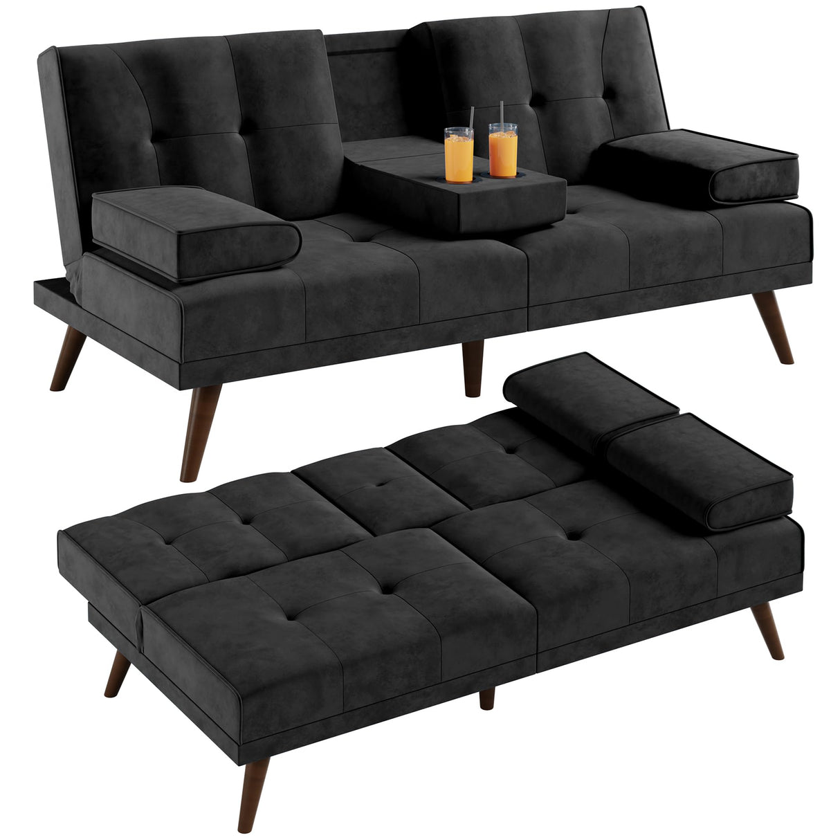 Shintenchi Futon Sofa Bed, Convertible Couch Bed Loveseat, Modern Futon Recliner Sleeper, Small Lazy Futon Set for Living Room, Office, Apartment,e, Black Shintenchi