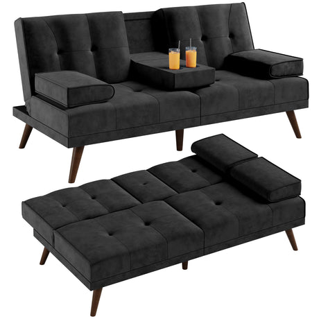 Shintenchi Futon Sofa Bed, Convertible Couch Bed Loveseat, Modern Futon Recliner Sleeper, Small Lazy Futon Set for Living Room, Office, Apartment,e, Black Shintenchi