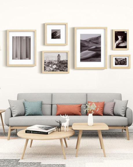 Egofine 8x10 Picture Frames Made of Solid Wood with Plexiglass, Display Pictures 4x6/5x7 with Mat or 8x10 Without Mat Set of 4 for Tabletop and Wall Mounting, Oak Wood Egofine