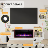 PRETZI Fireplace TV Stand with 36" Fireplace Up to 80" TVs,70" Entertainment Center with LED Lights,Remote Control,TV Media Console with Storage Cabinets for Living Room, White PRETZI