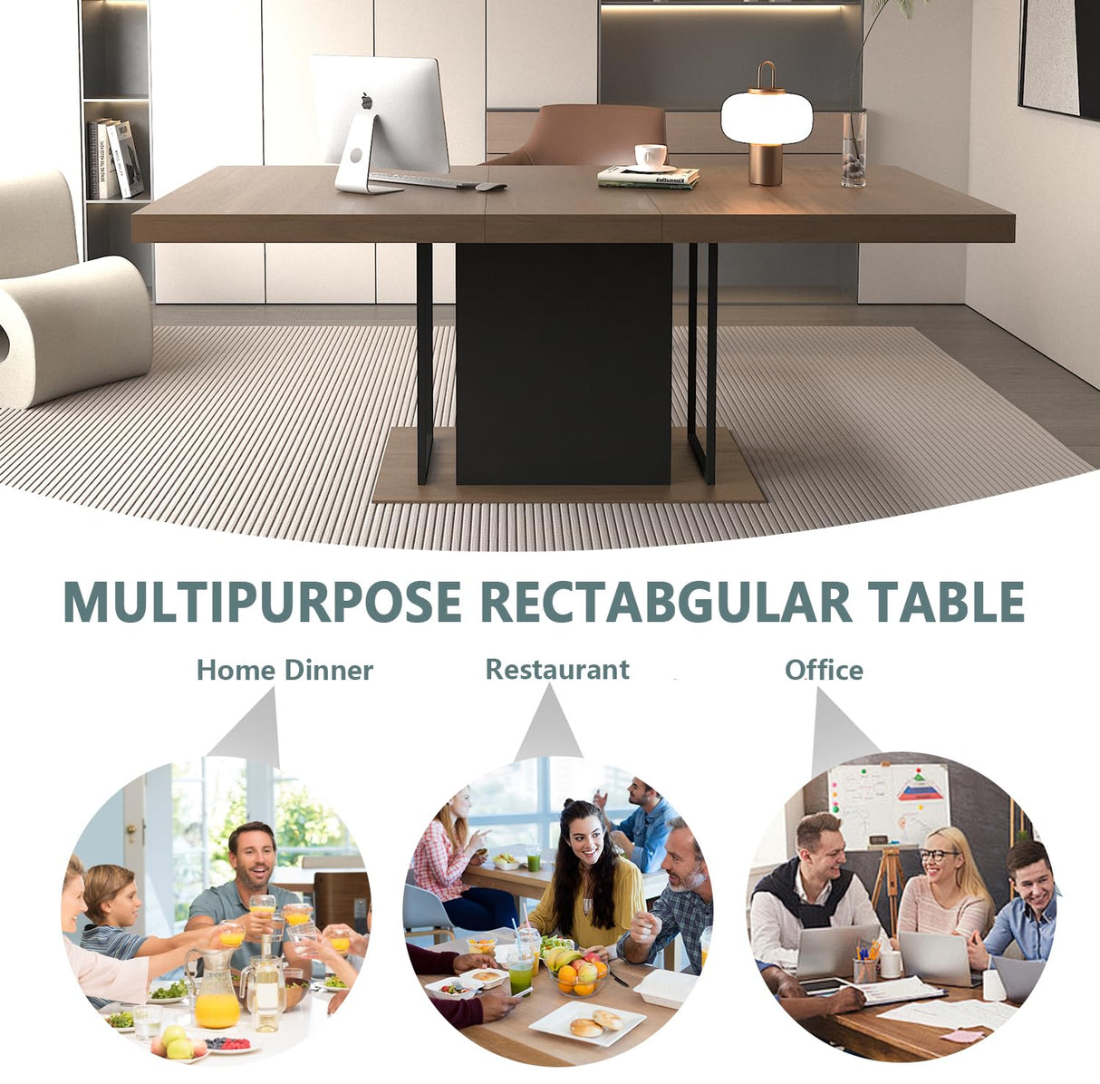 9-Piece Dining Table Set with 8 Upholstered Chairs, Rectangular Extendable Table Set for 8, Wood Dining Room Set for Kitchen Home, 78.74in (62.99in) Long Expandable Kitchen Table with 8 Chairs Henf